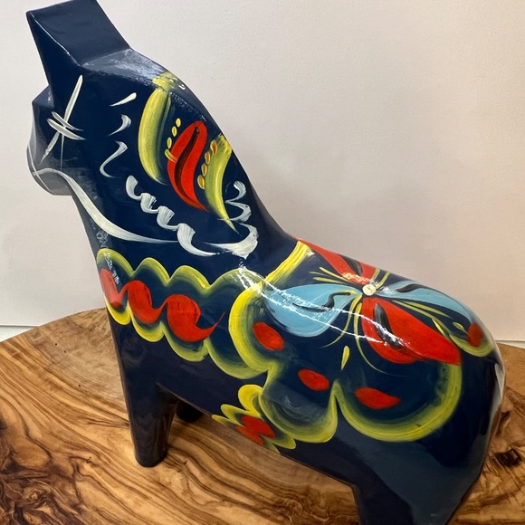 Nils Olsson Blue Dala Wood Swedish Horse 7” Inch Carved Hand Painted Vintage - Picture 12 of 16